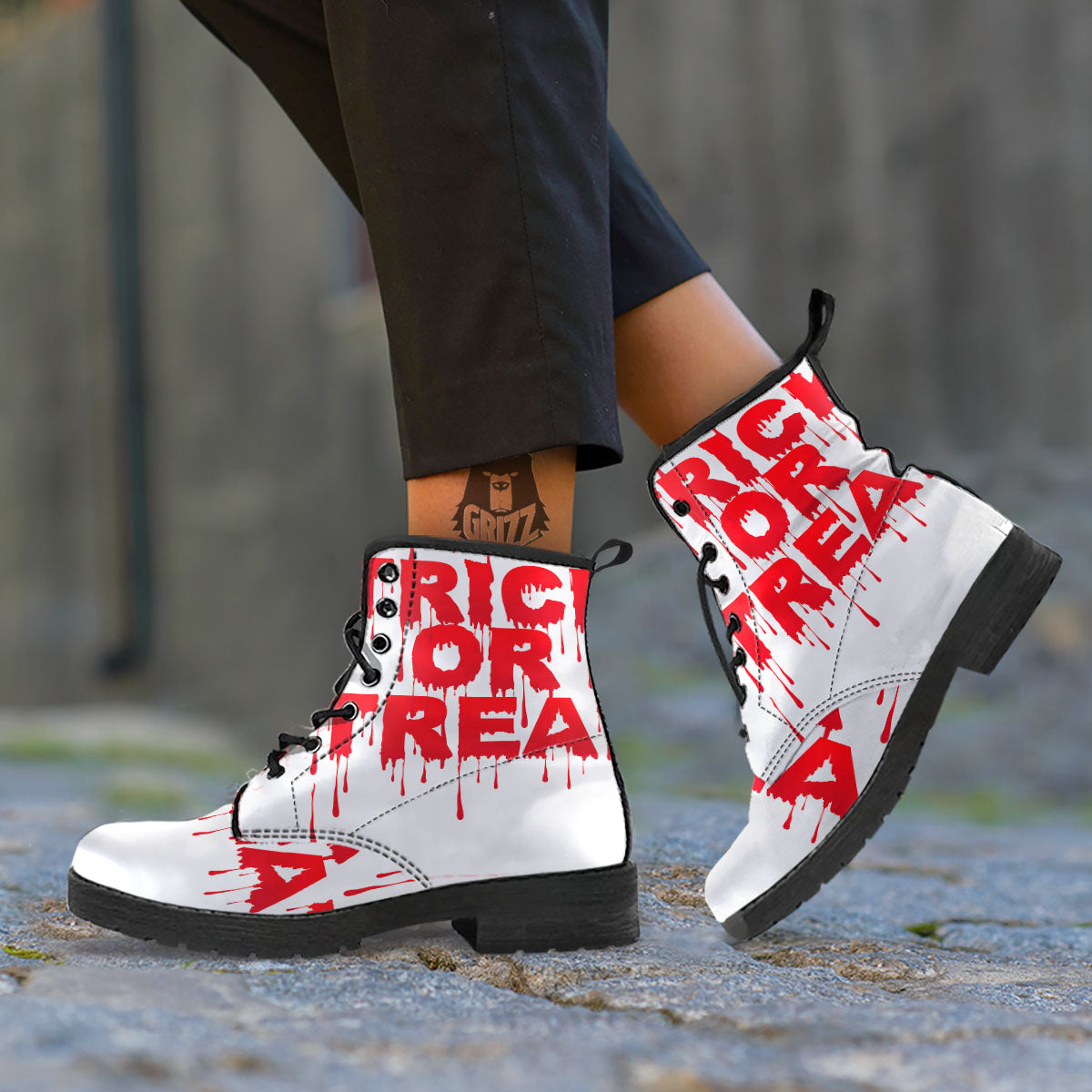 Trick Or Treat Red Blood Halloween Print Leather Boots-grizzshop