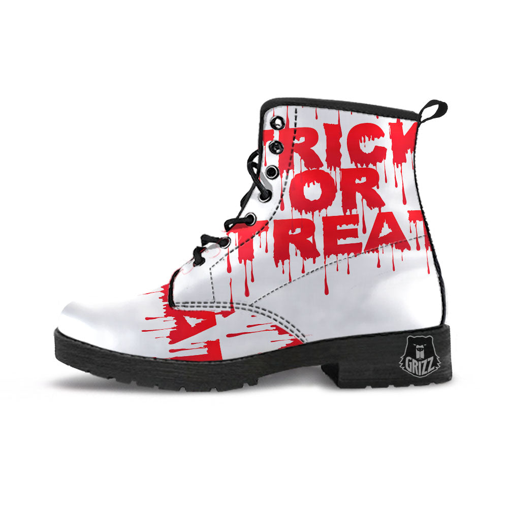 Trick Or Treat Red Blood Halloween Print Leather Boots-grizzshop