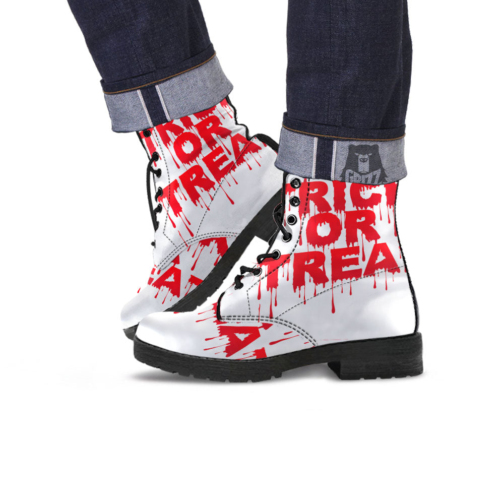 Trick Or Treat Red Blood Halloween Print Leather Boots-grizzshop