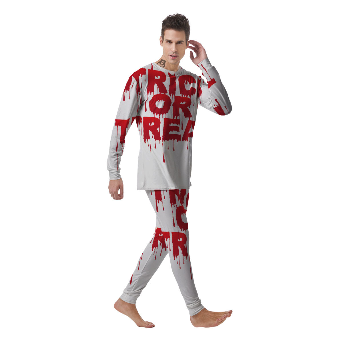 Trick Or Treat Red Blood Halloween Print Men's Pajamas-grizzshop