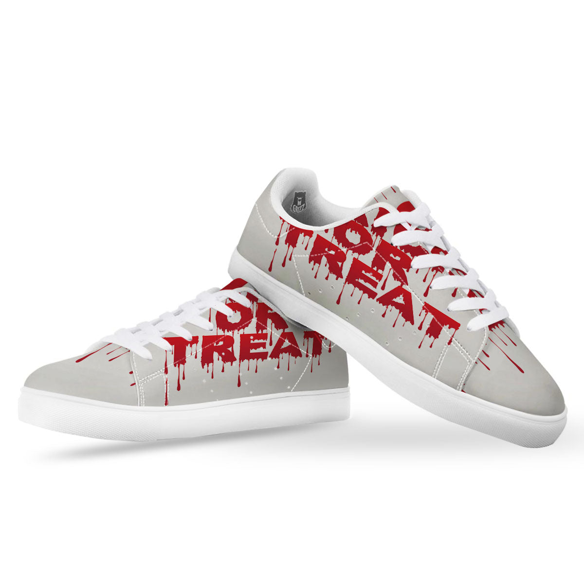 Trick Or Treat Red Blood Halloween Print White Low Top Sneakers-grizzshop