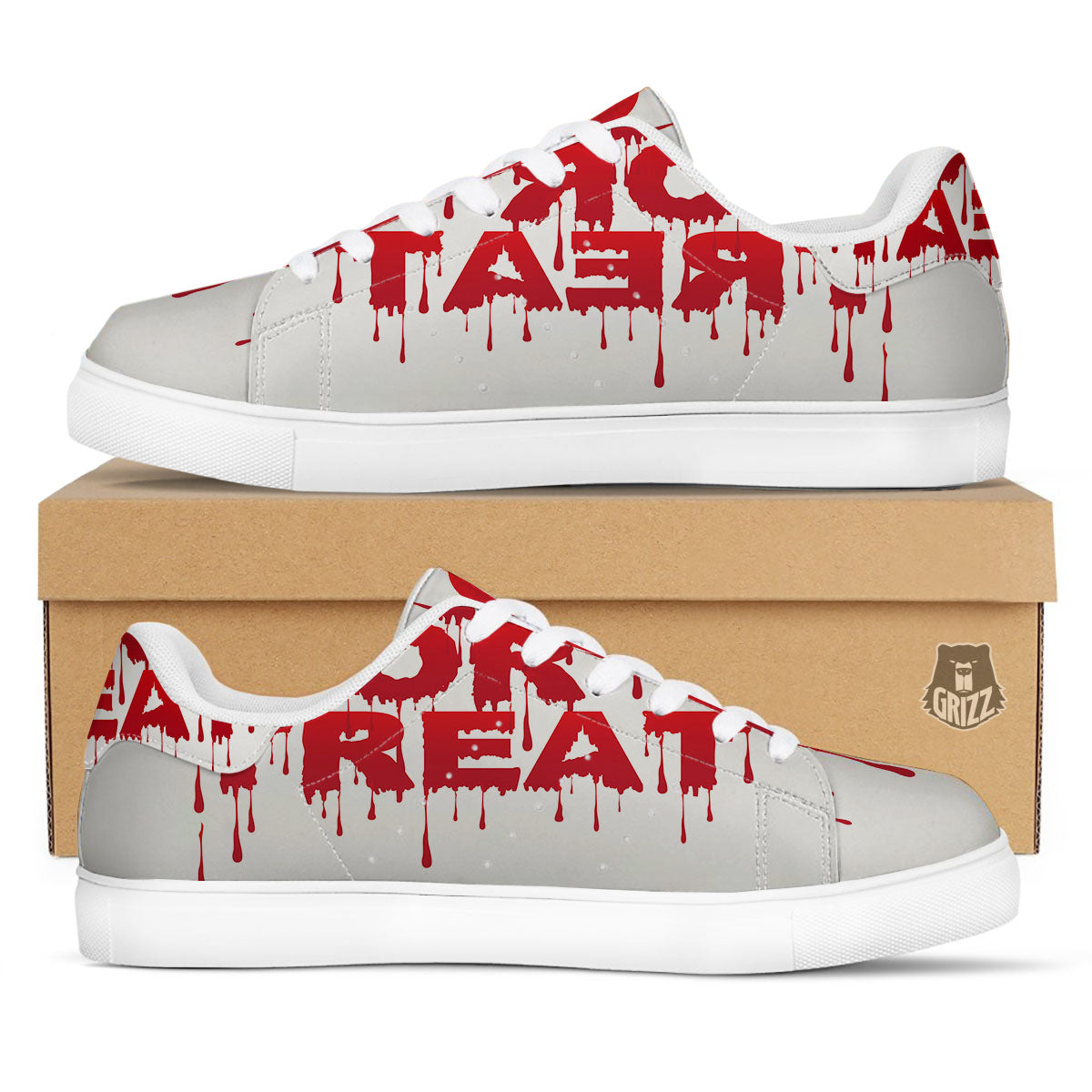 Trick Or Treat Red Blood Halloween Print White Low Top Sneakers-grizzshop