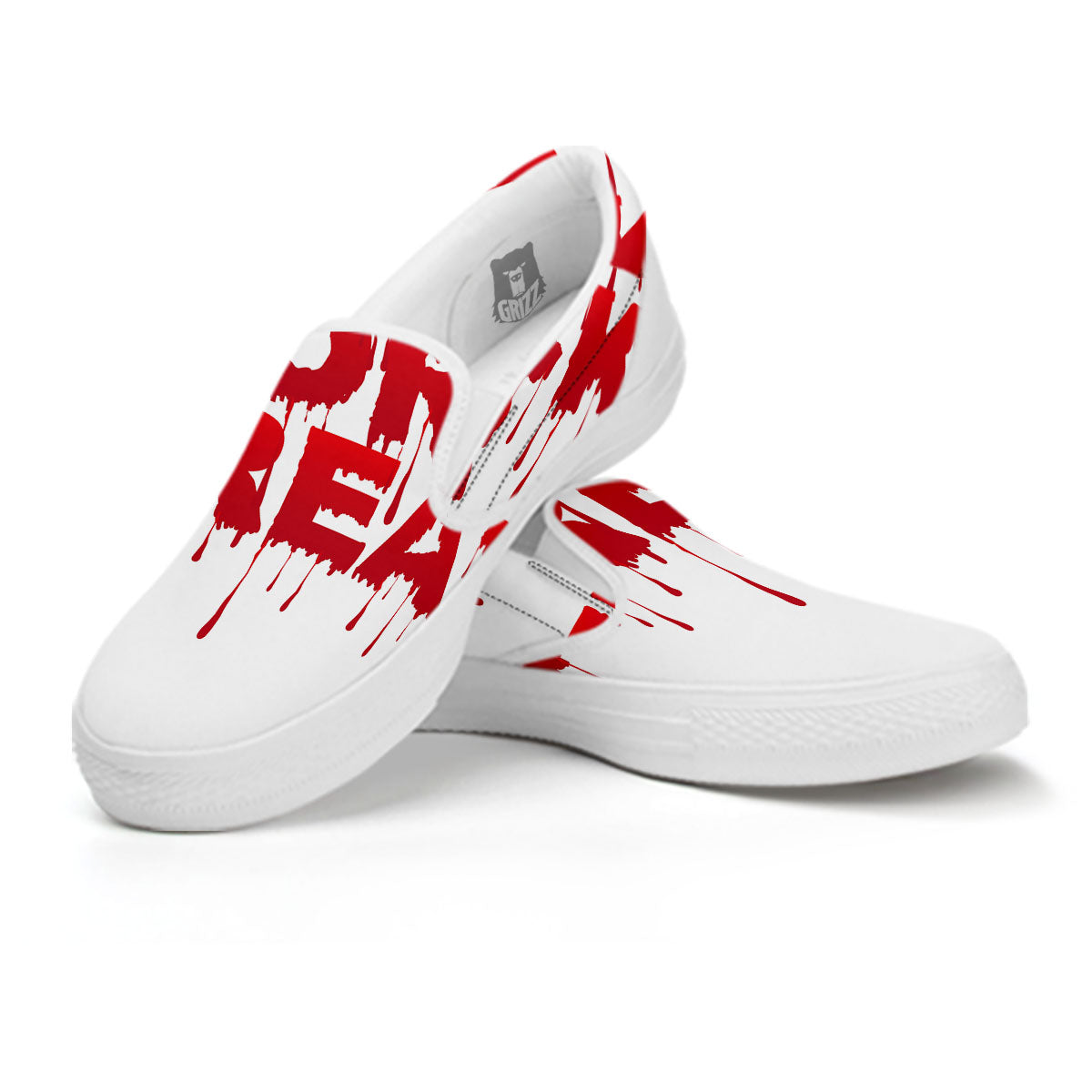 Trick Or Treat Red Blood Halloween Print White Slip On Shoes-grizzshop