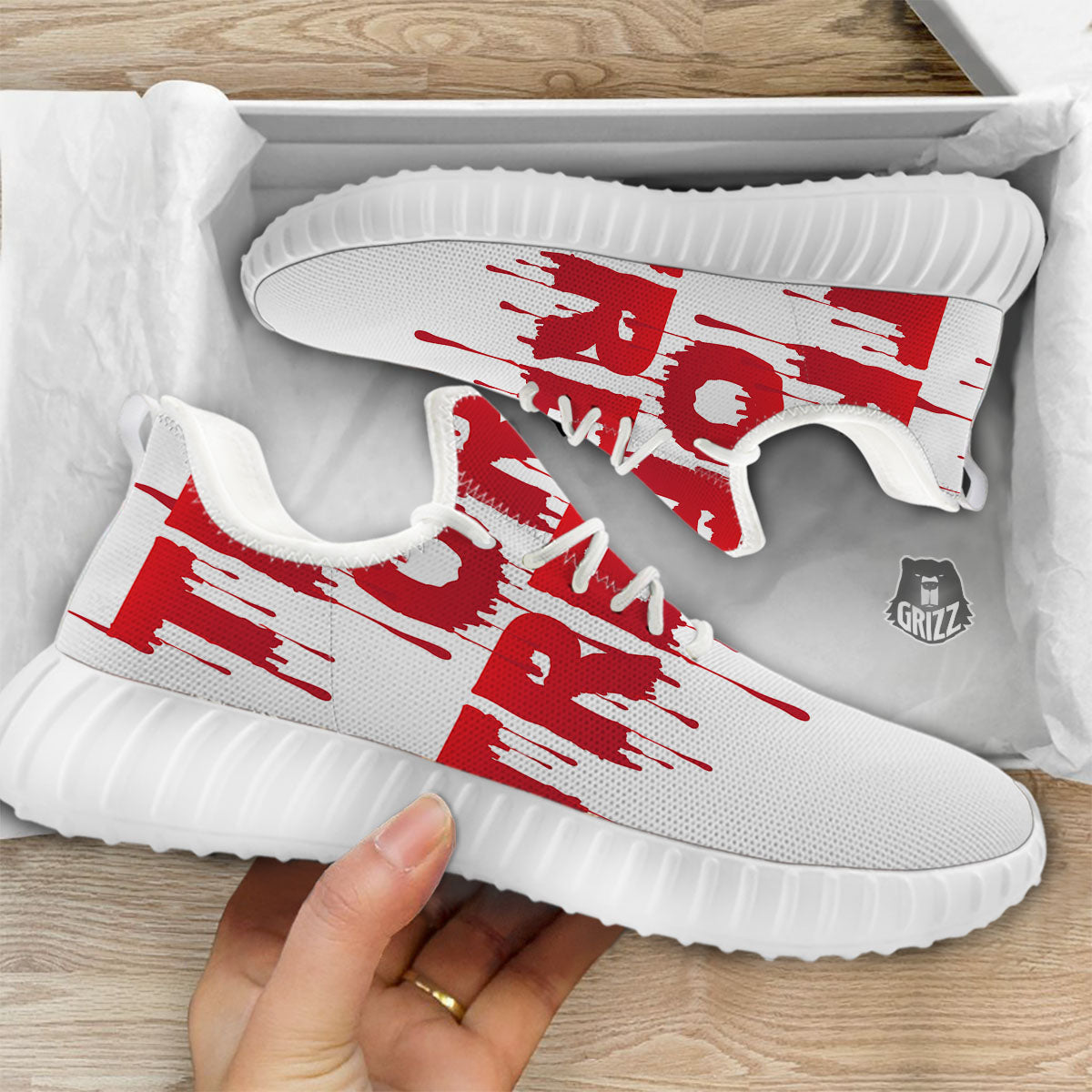 Trick Or Treat Red Blood Halloween Print White Walking Shoes-grizzshop