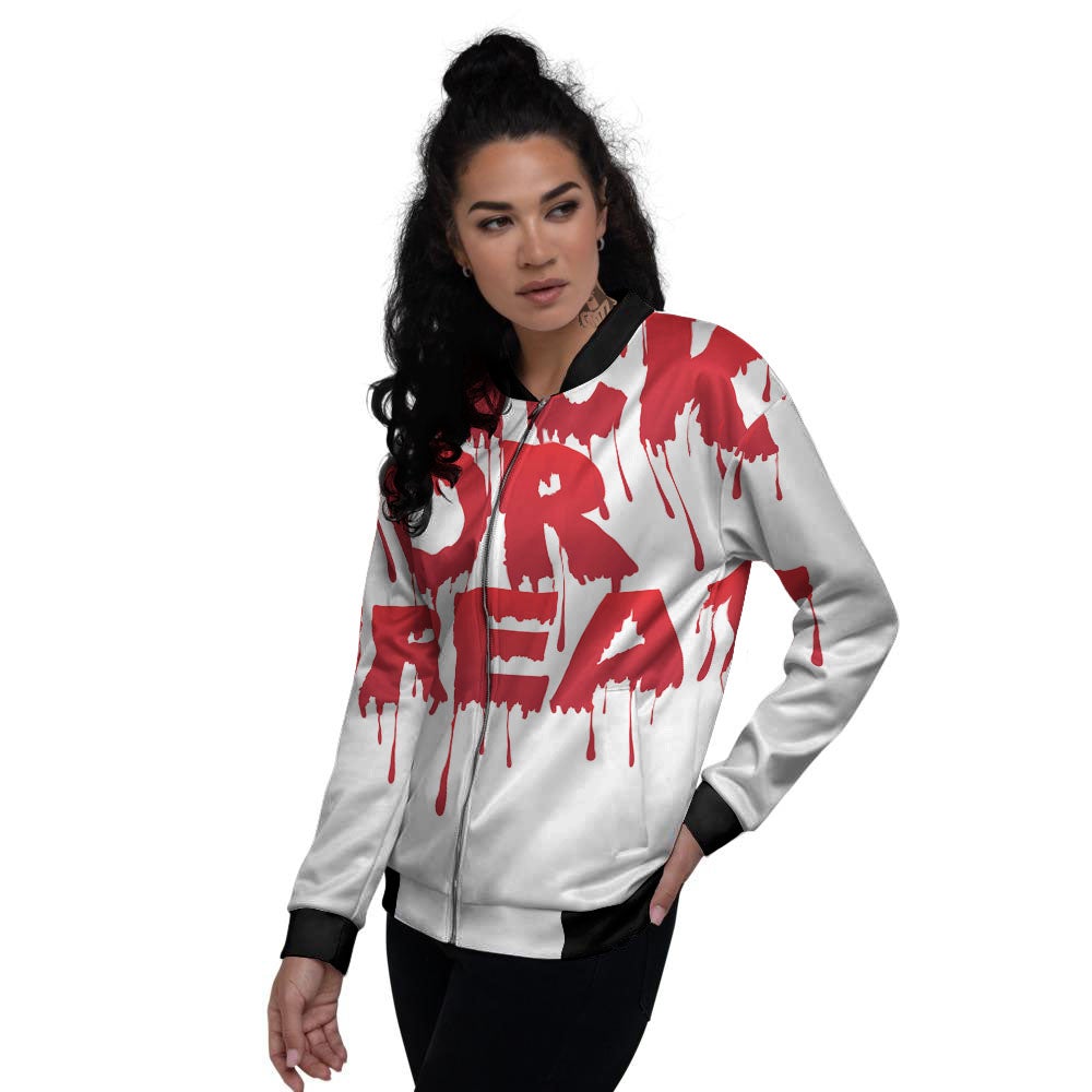 Trick Or Treat Red Blood Halloween Print Women's Bomber Jacket-grizzshop