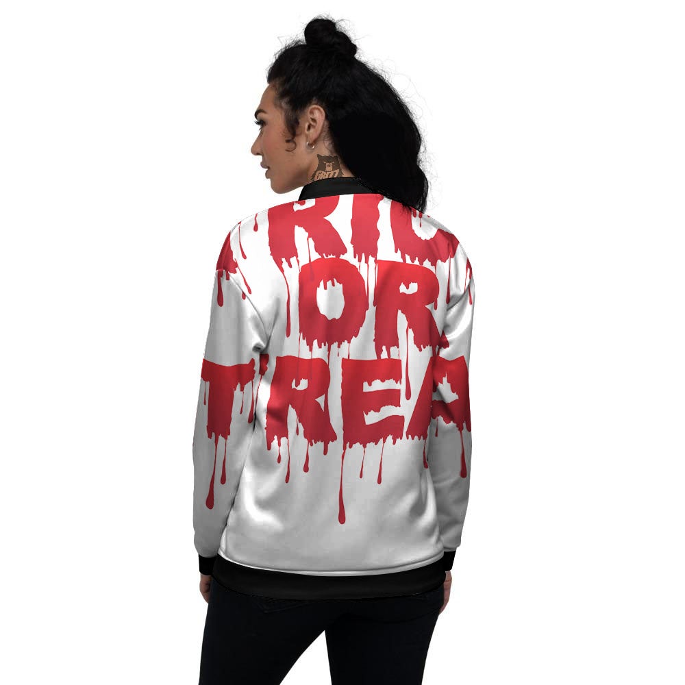 Trick Or Treat Red Blood Halloween Print Women's Bomber Jacket-grizzshop