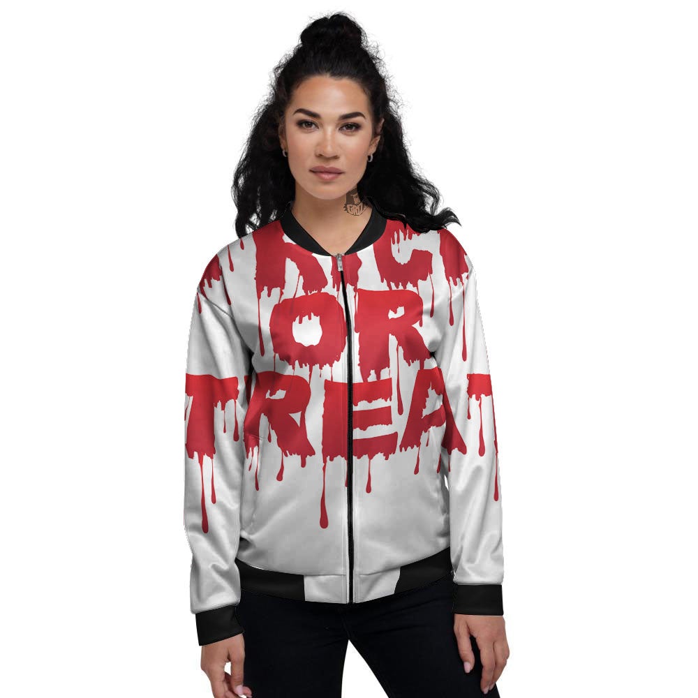 Trick Or Treat Red Blood Halloween Print Women's Bomber Jacket-grizzshop