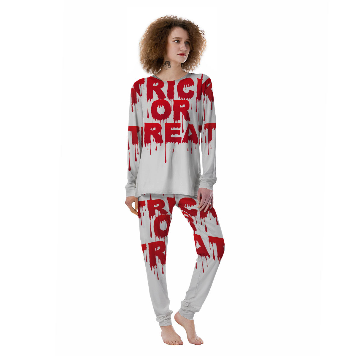 Trick Or Treat Red Blood Halloween Print Women's Pajamas-grizzshop