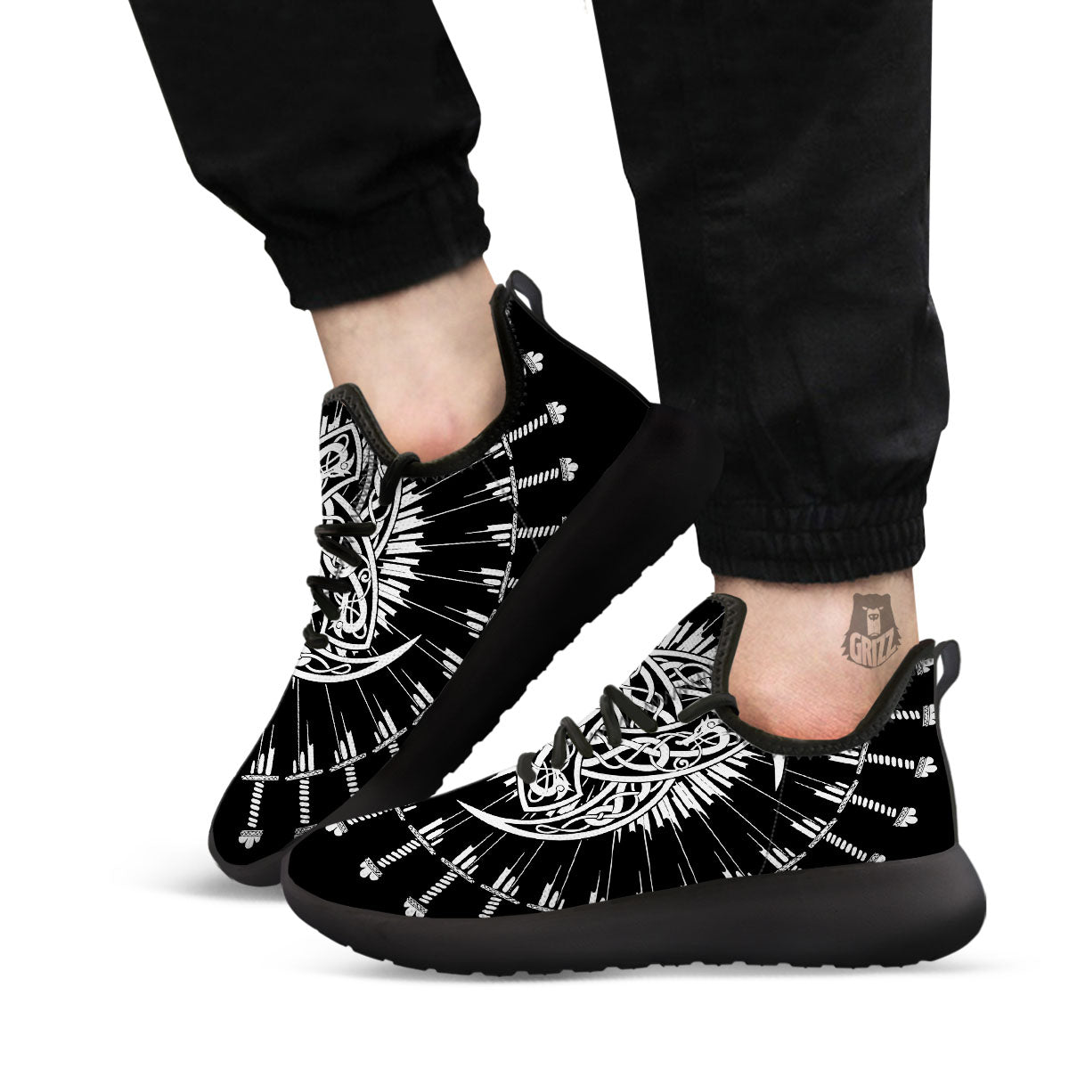 Triple Horn Of Odin Viking Print Black Athletic Shoes-grizzshop