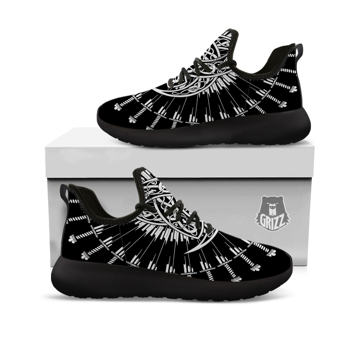 Triple Horn Of Odin Viking Print Black Athletic Shoes-grizzshop
