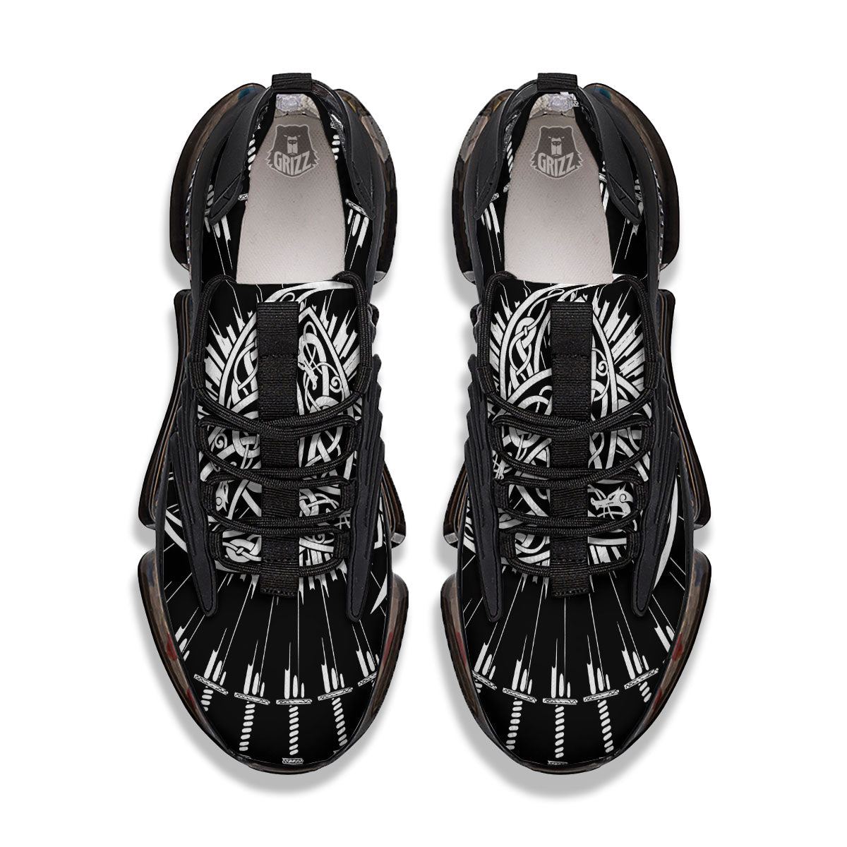 Triple Horn Of Odin Viking Print Black Gym Shoes-grizzshop