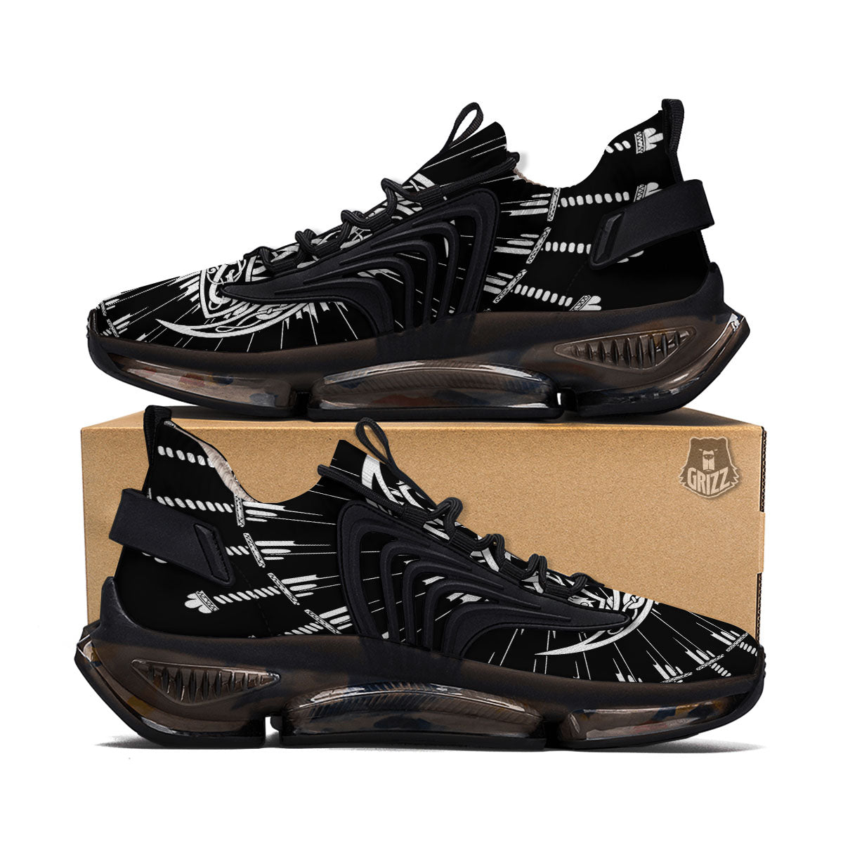 Triple Horn Of Odin Viking Print Black Gym Shoes-grizzshop
