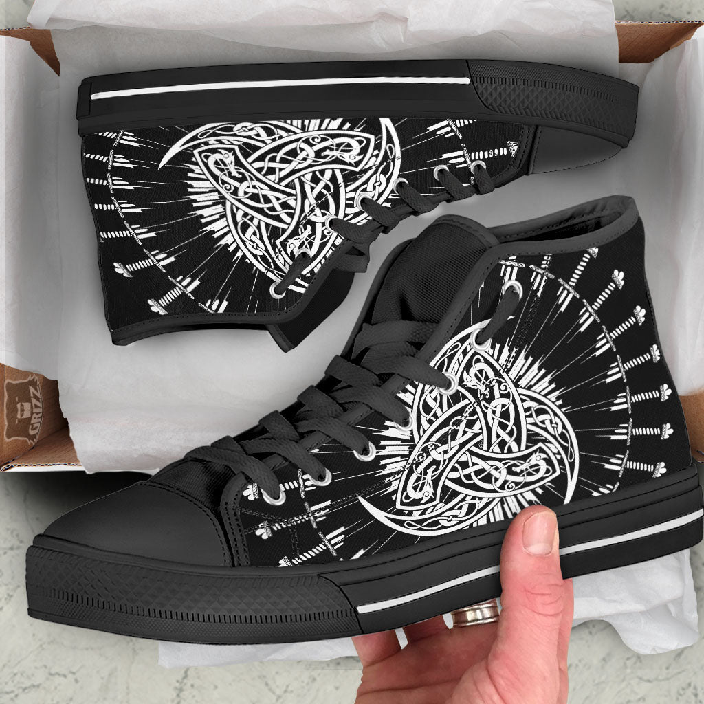 Triple Horn Of Odin Viking Print Black High Top Shoes-grizzshop