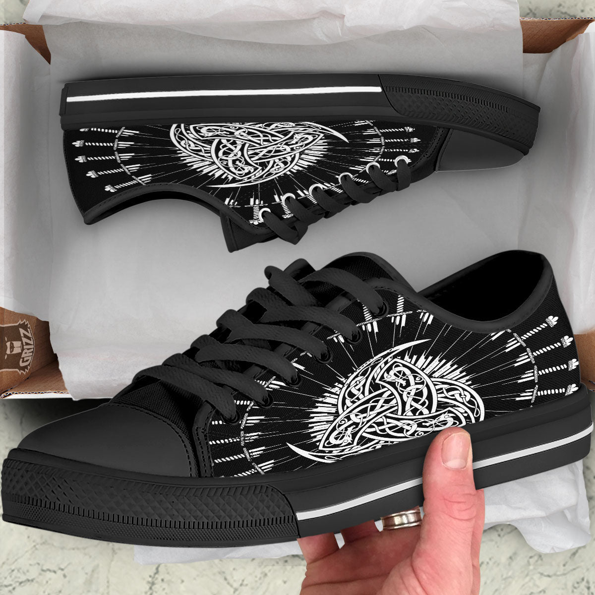 Triple Horn Of Odin Viking Print Black Low Top Shoes-grizzshop