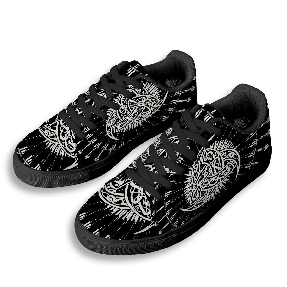 Triple Horn Of Odin Viking Print Black Low Top Sneakers-grizzshop