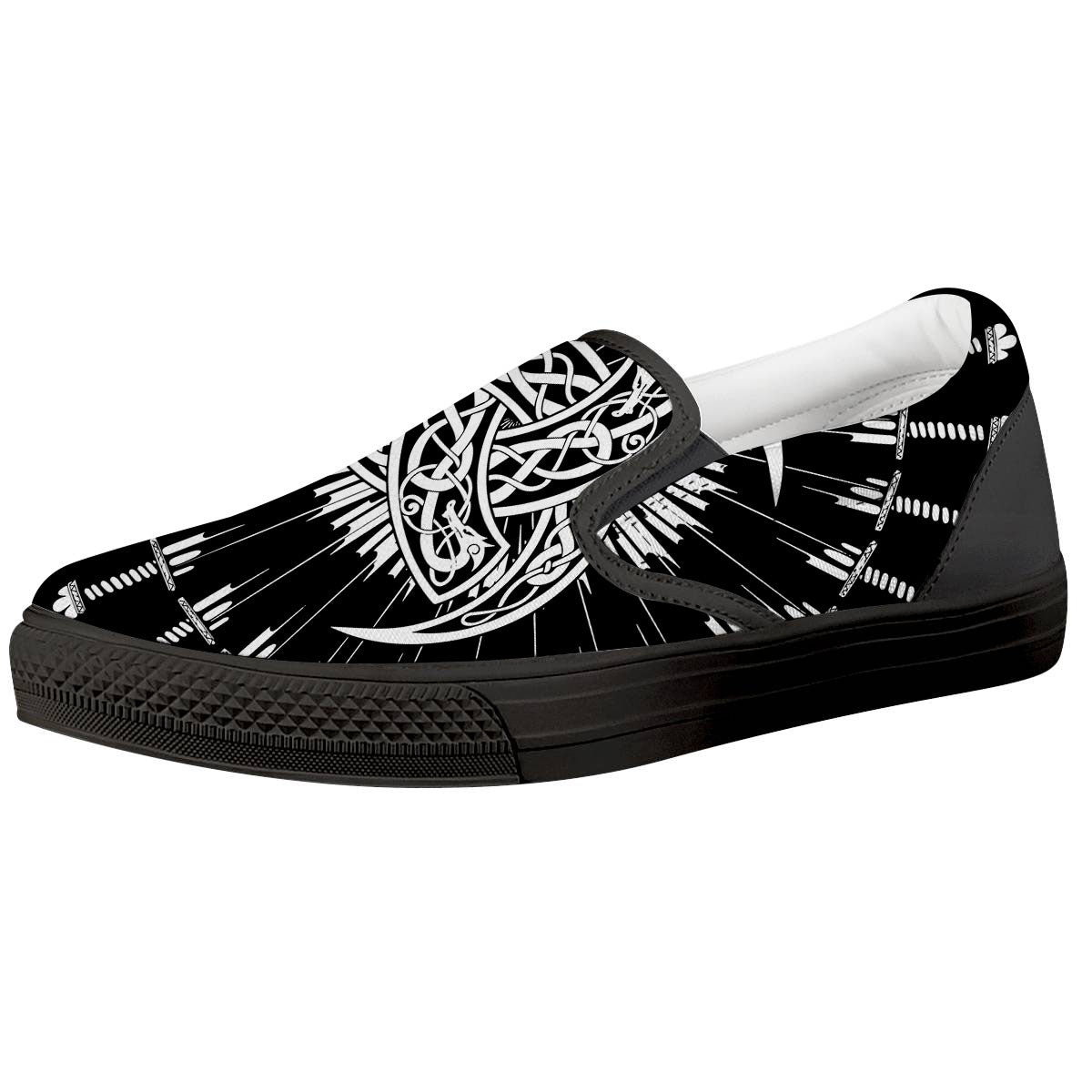Triple Horn Of Odin Viking Print Black Slip On Shoes-grizzshop