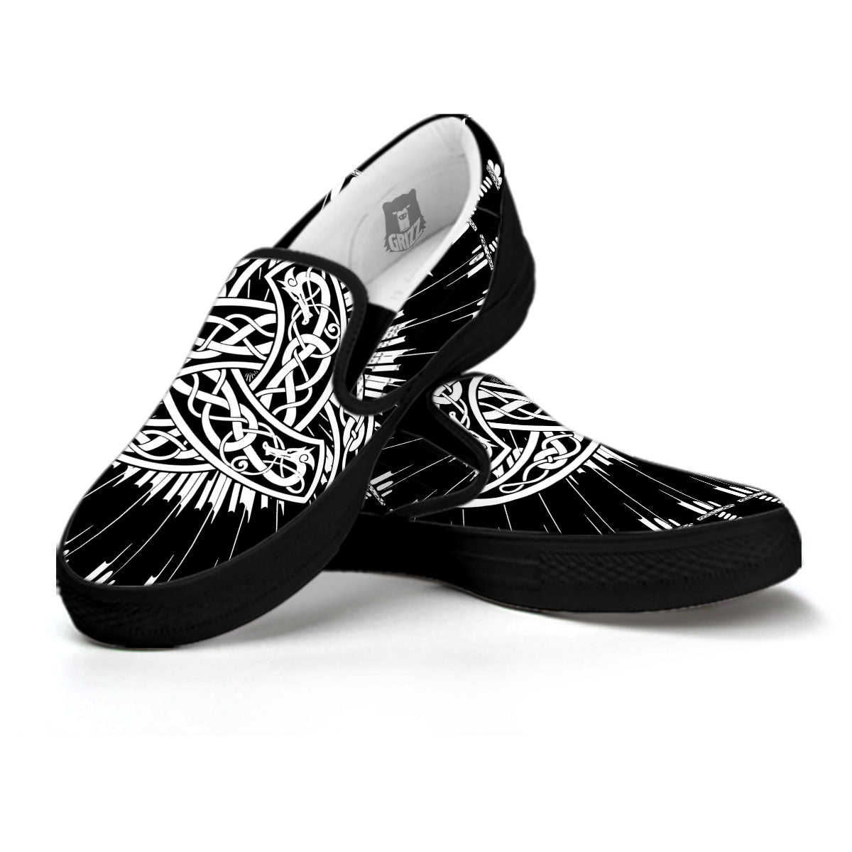 Triple Horn Of Odin Viking Print Black Slip On Shoes-grizzshop