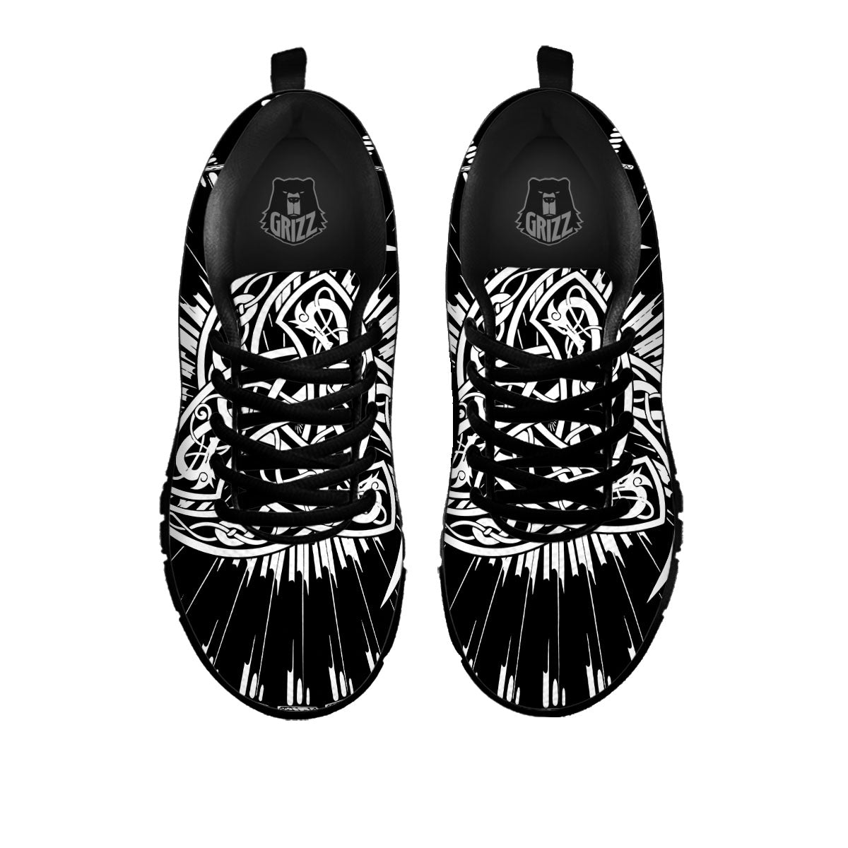 Triple Horn Of Odin Viking Print Black Sneaker-grizzshop