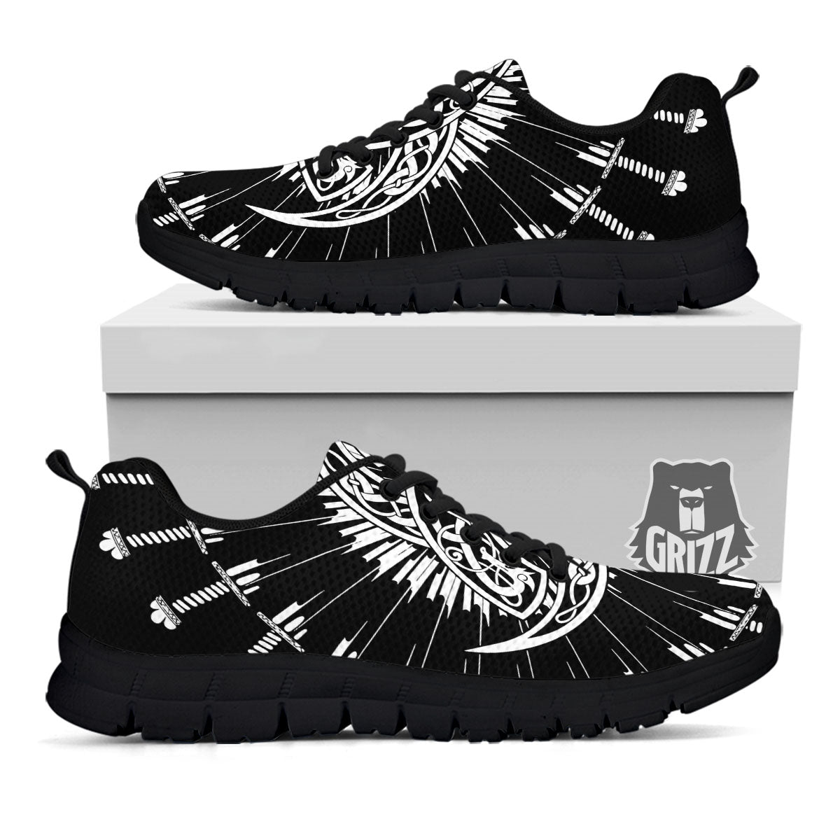 Triple Horn Of Odin Viking Print Black Sneaker-grizzshop