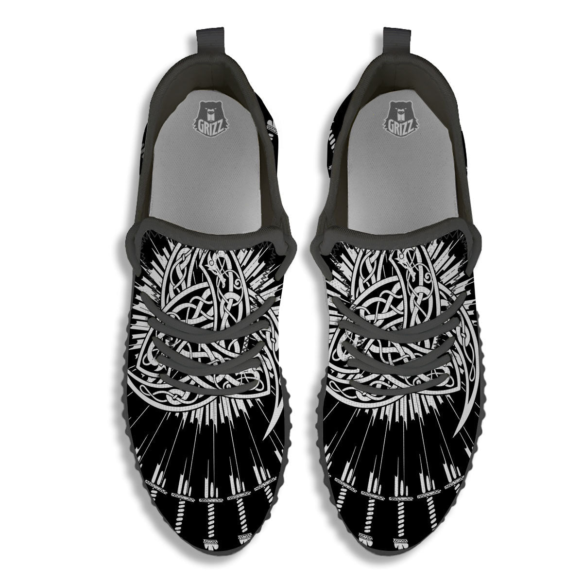 Triple Horn Of Odin Viking Print Black Walking Shoes-grizzshop