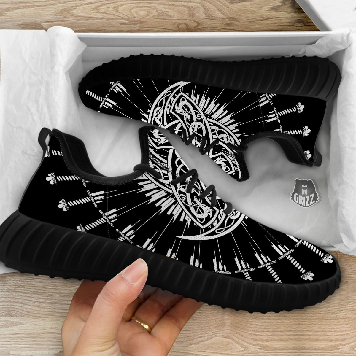 Triple Horn Of Odin Viking Print Black Walking Shoes-grizzshop