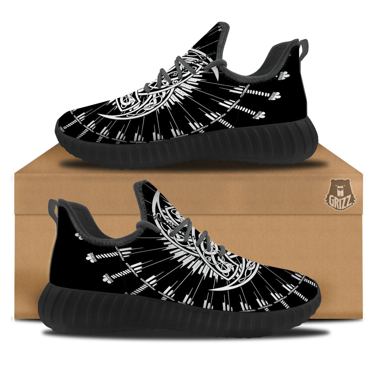 Triple Horn Of Odin Viking Print Black Walking Shoes-grizzshop