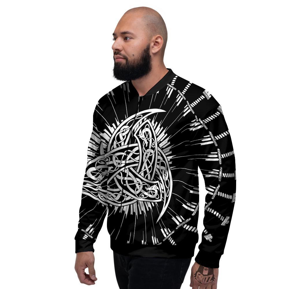 Triple Horn Of Odin Viking Print Men's Bomber Jacket-grizzshop