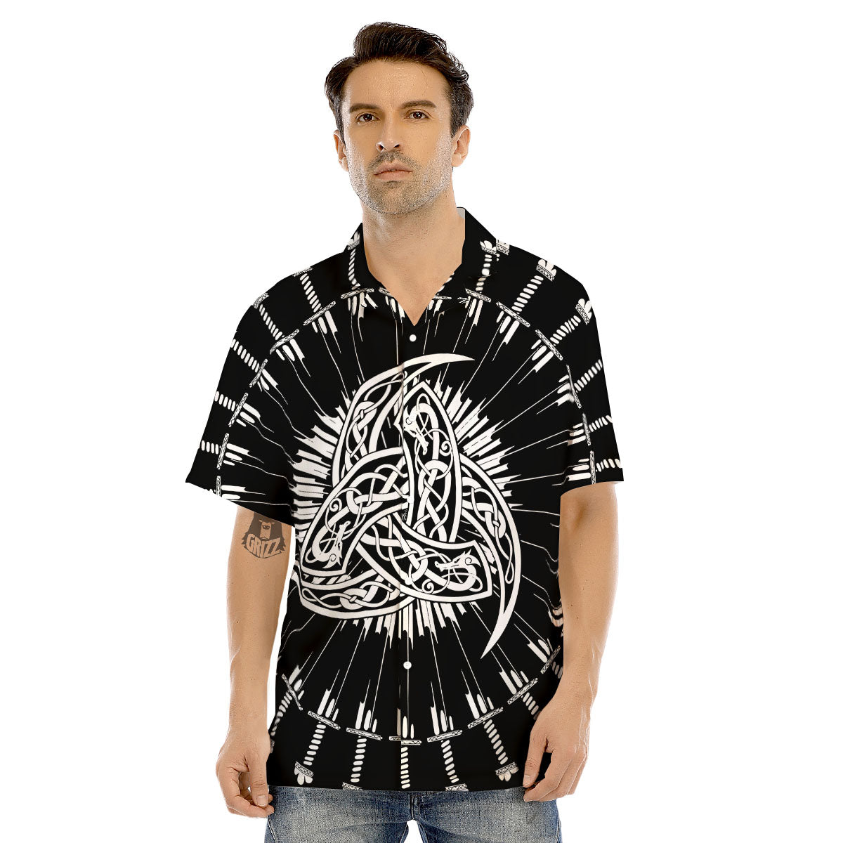 Triple Horn Of Odin Viking Print Men's Hawaiian Shirt-grizzshop