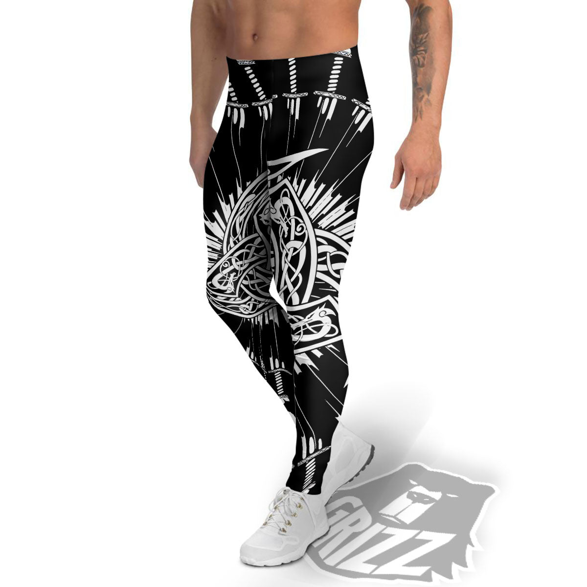 Triple Horn Of Odin Viking Print Men's Leggings-grizzshop
