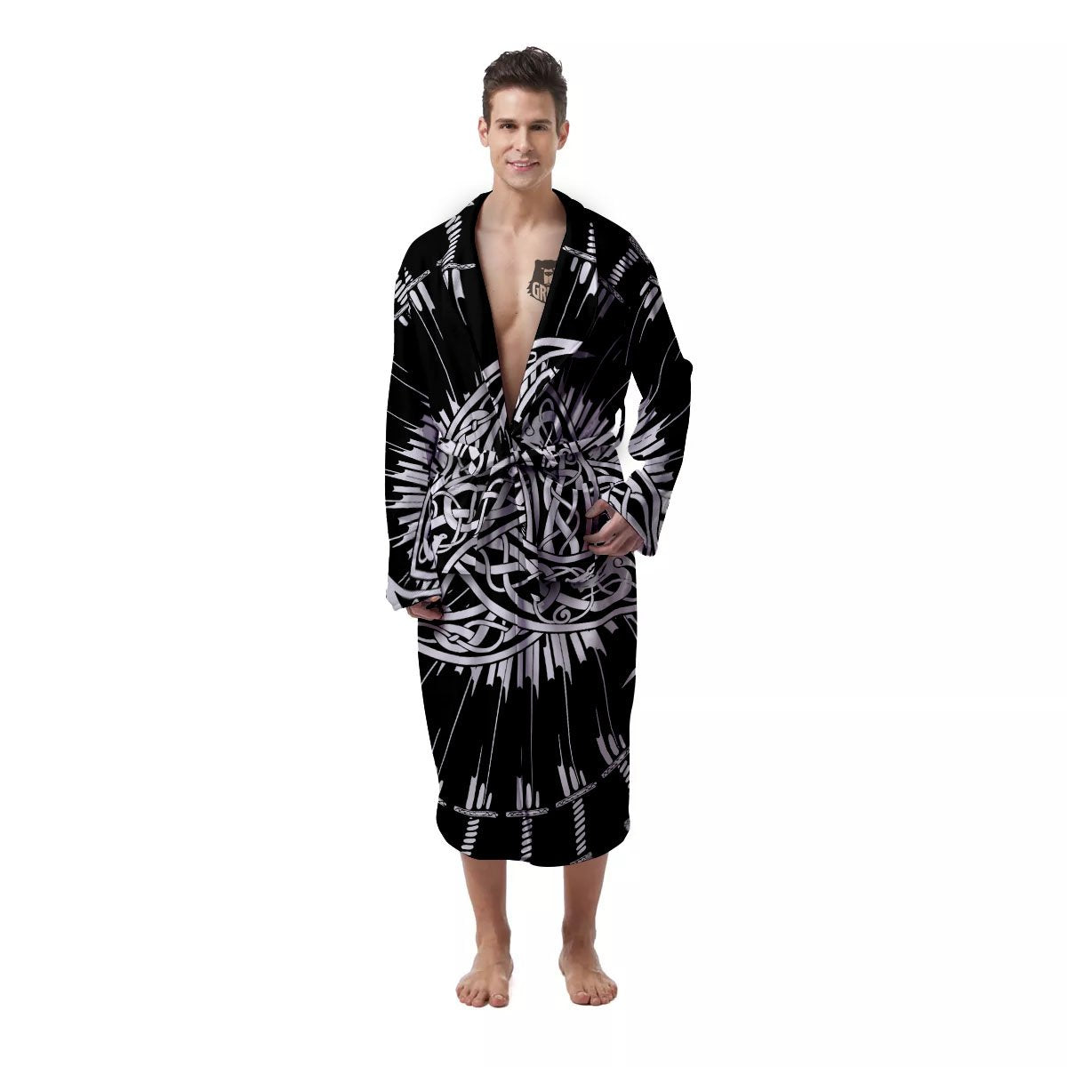 Triple Horn Of Odin Viking Print Men's Robe-grizzshop
