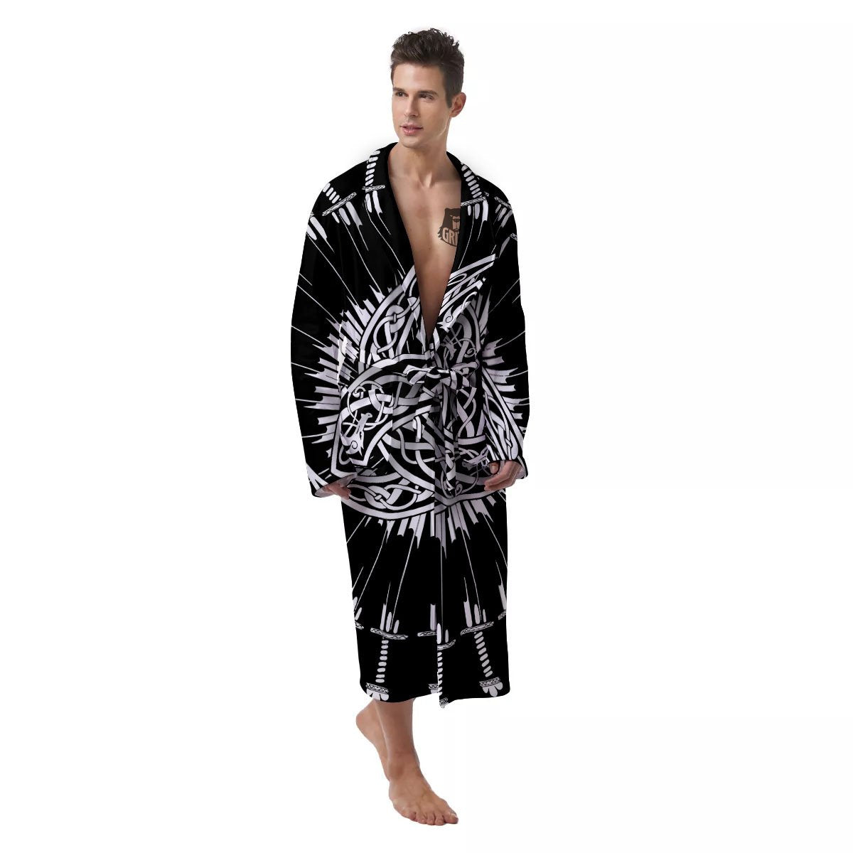 Triple Horn Of Odin Viking Print Men's Robe-grizzshop