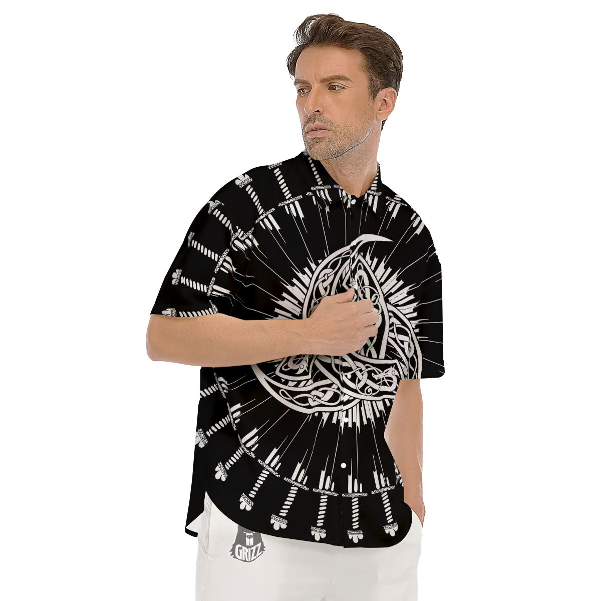 Triple Horn Of Odin Viking Print Men's Short Sleeve Shirts-grizzshop