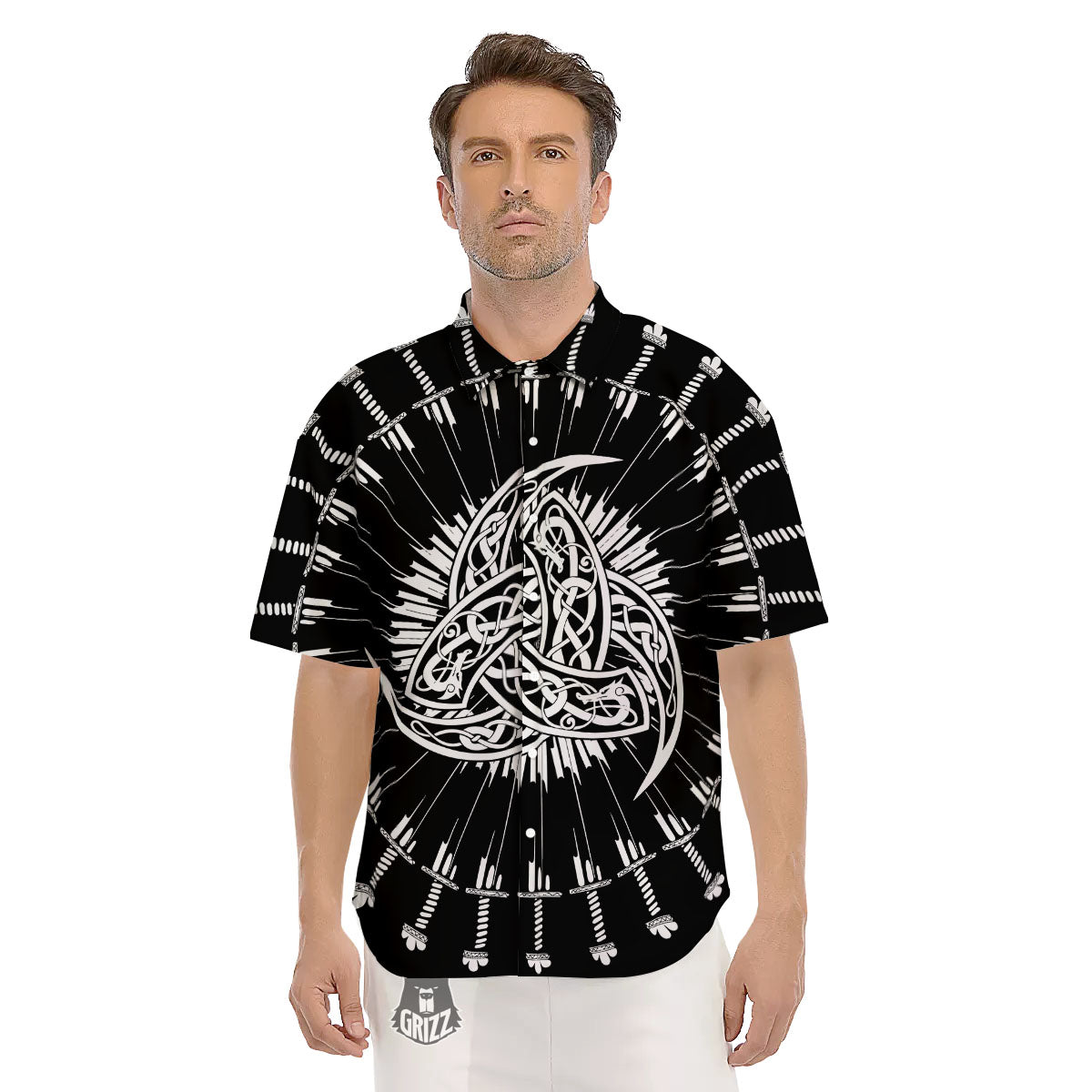 Triple Horn Of Odin Viking Print Men's Short Sleeve Shirts-grizzshop