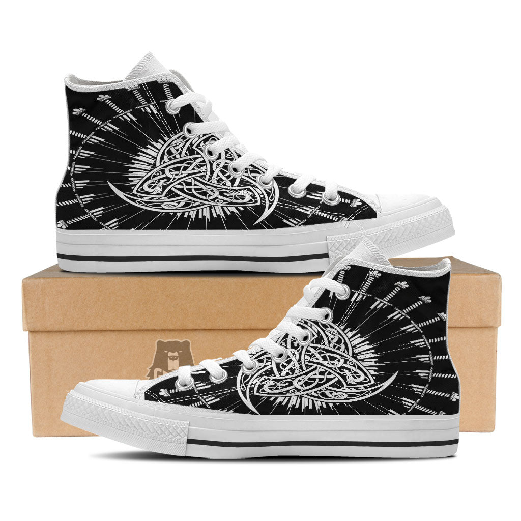 Triple Horn Of Odin Viking Print White High Top Shoes-grizzshop