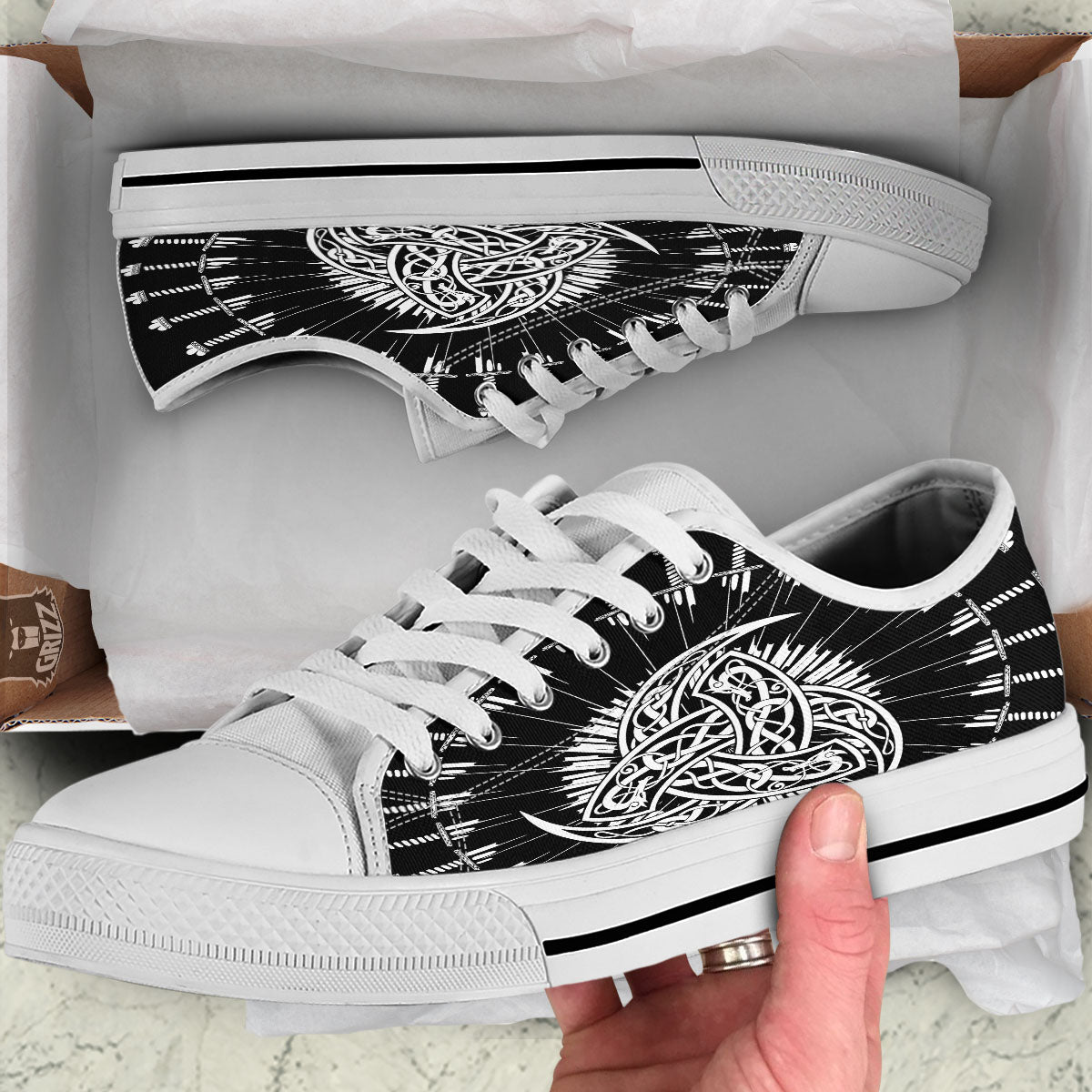 Triple Horn Of Odin Viking Print White Low Top Shoes-grizzshop