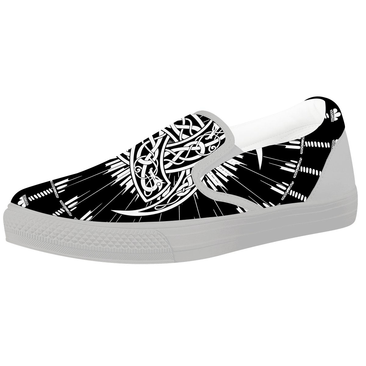 Triple Horn Of Odin Viking Print White Slip On Shoes-grizzshop
