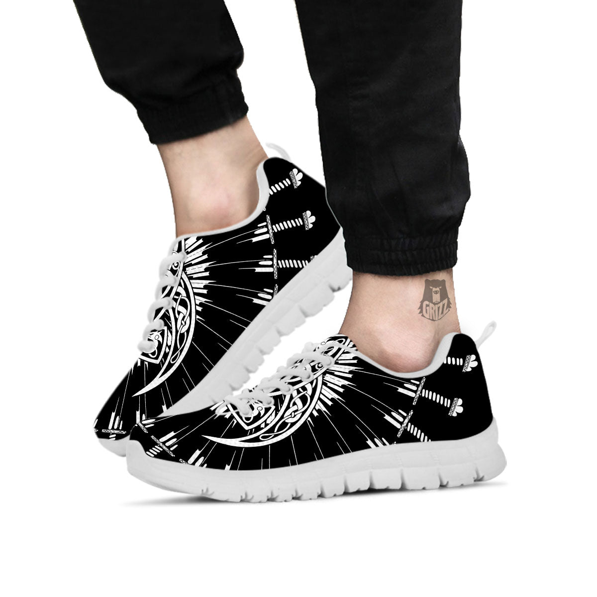 Triple Horn Of Odin Viking Print White Sneaker-grizzshop