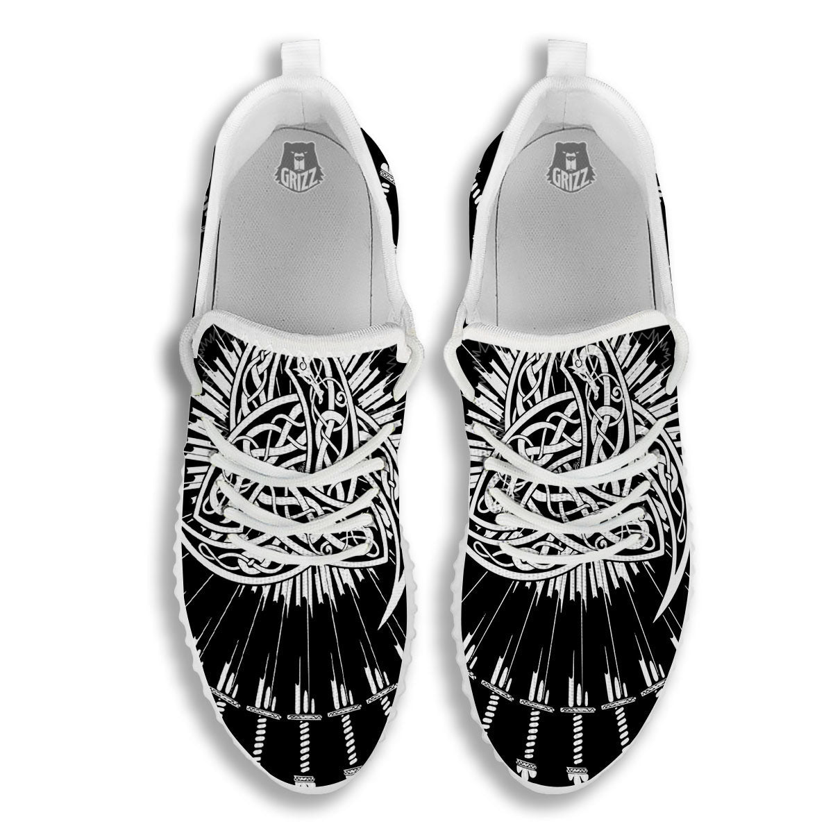 Triple Horn Of Odin Viking Print White Walking Shoes-grizzshop