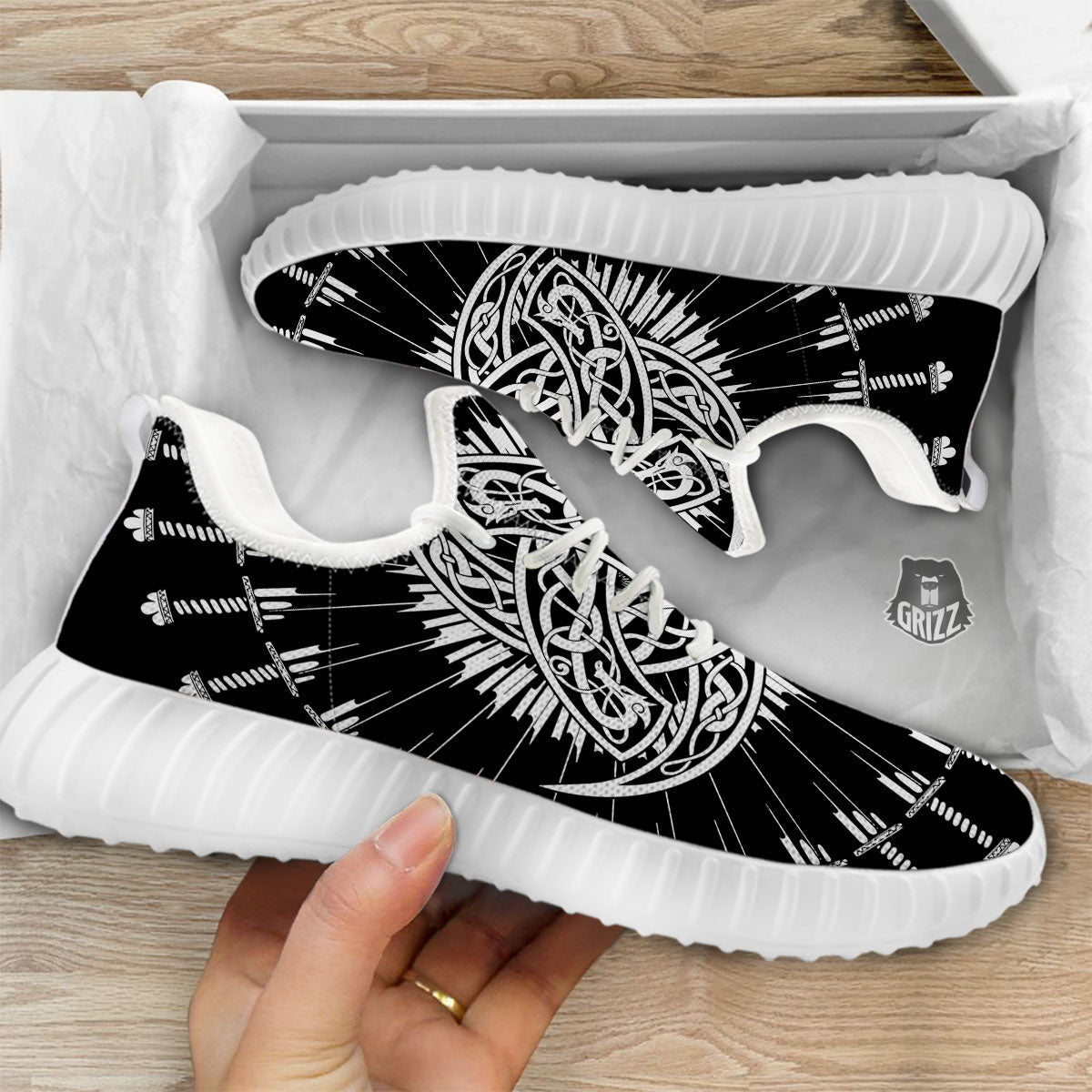 Triple Horn Of Odin Viking Print White Walking Shoes-grizzshop