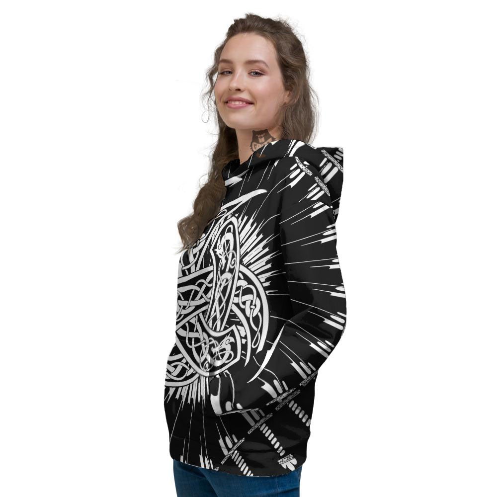 Triple Horn Of Odin Viking Print Women's Hoodie-grizzshop