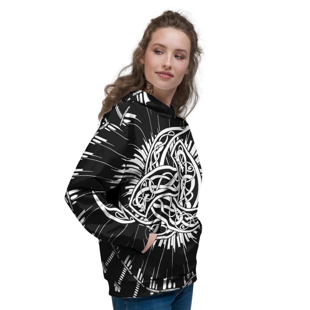 Triple Horn Of Odin Viking Print Women's Hoodie-grizzshop