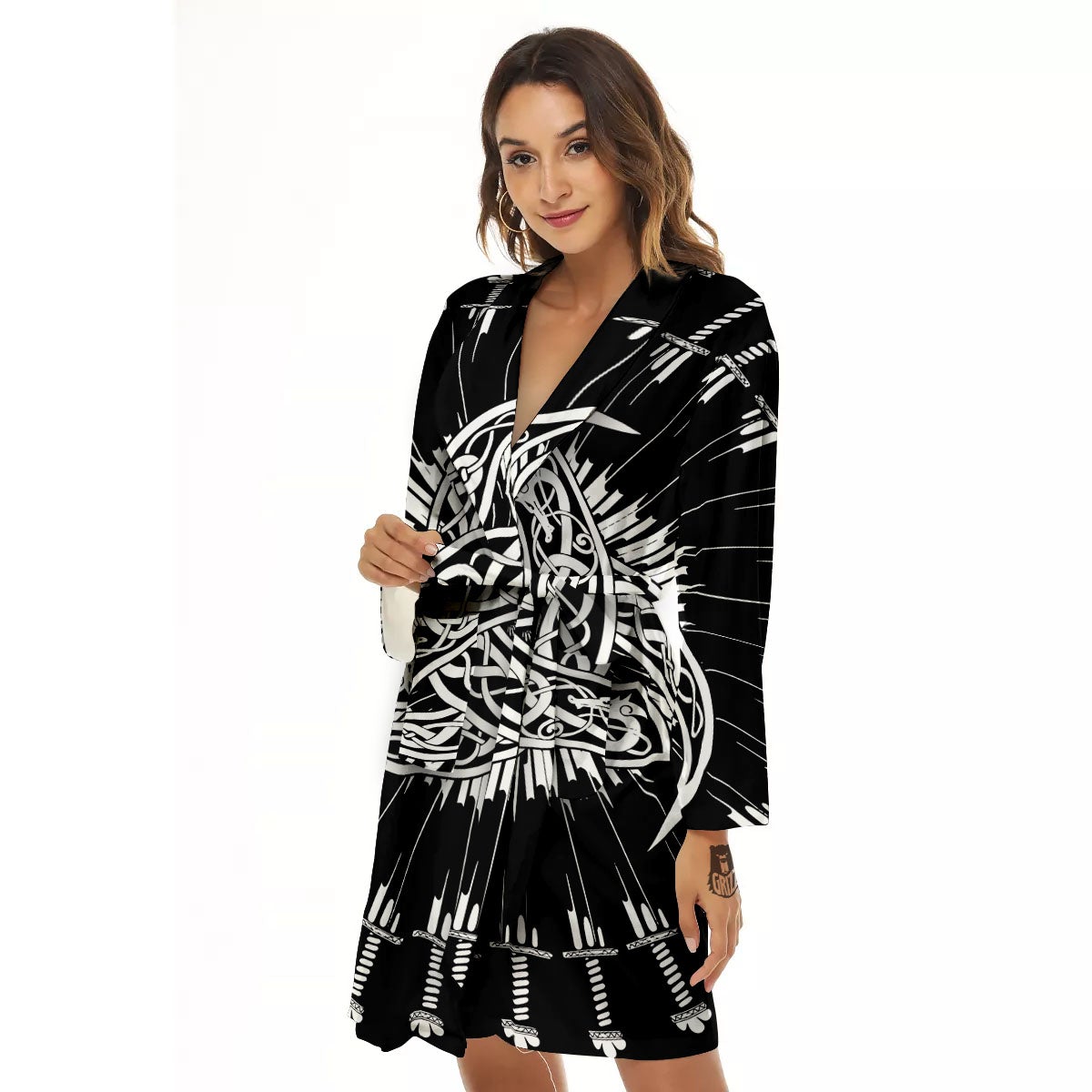Triple Horn Of Odin Viking Print Women's Robe-grizzshop