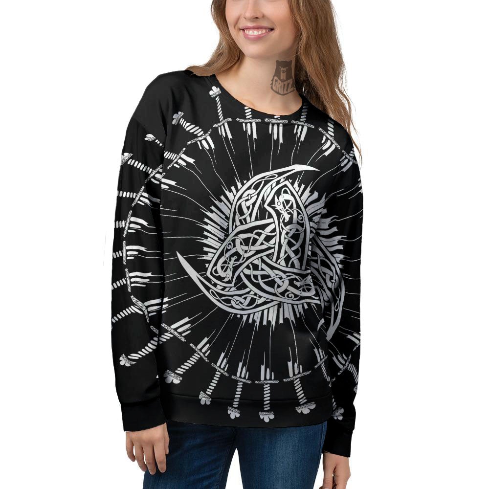 Triple Horn Of Odin Viking Print Women's Sweatshirt-grizzshop