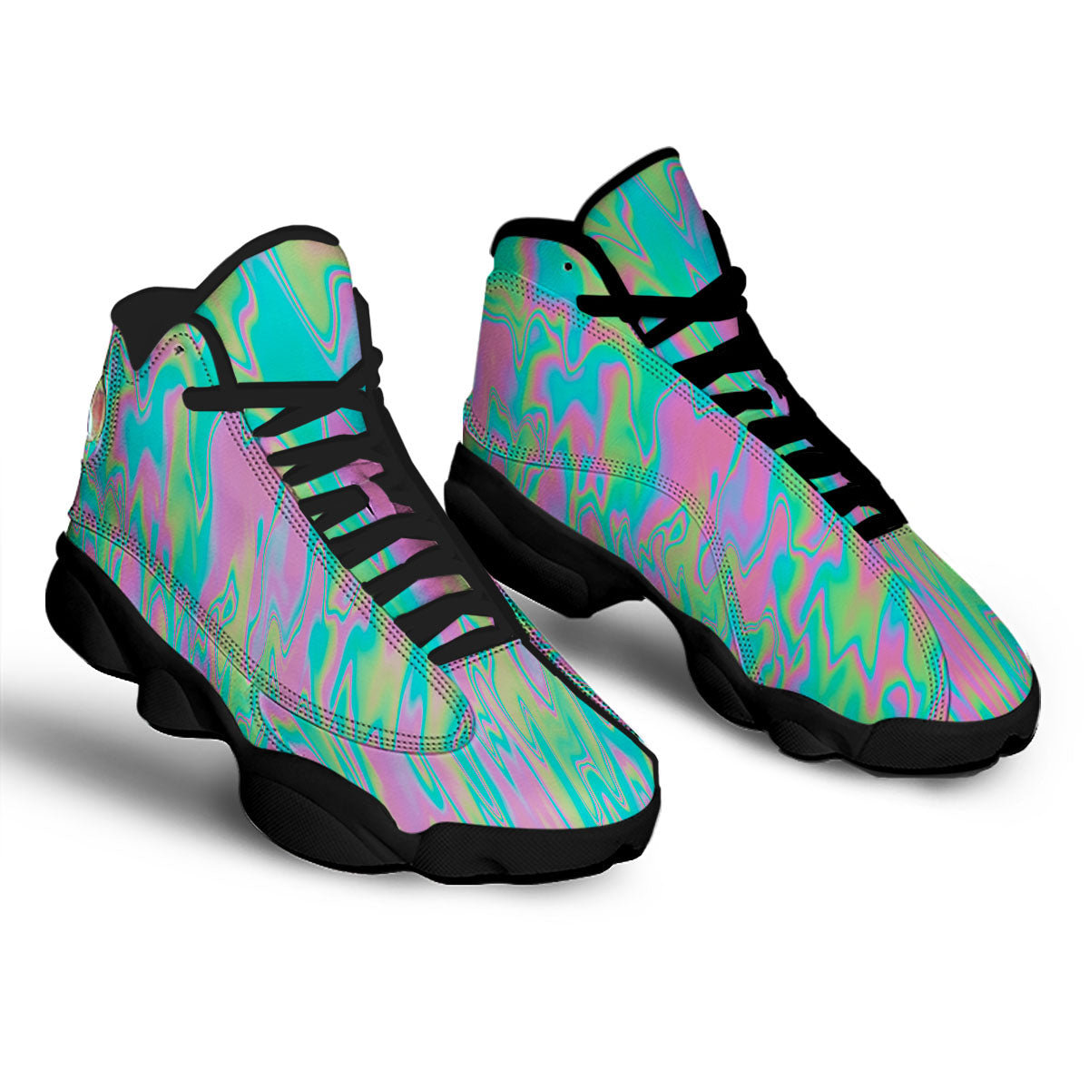 Trippy Abstract Holographic Print Black Basketball Shoes-grizzshop