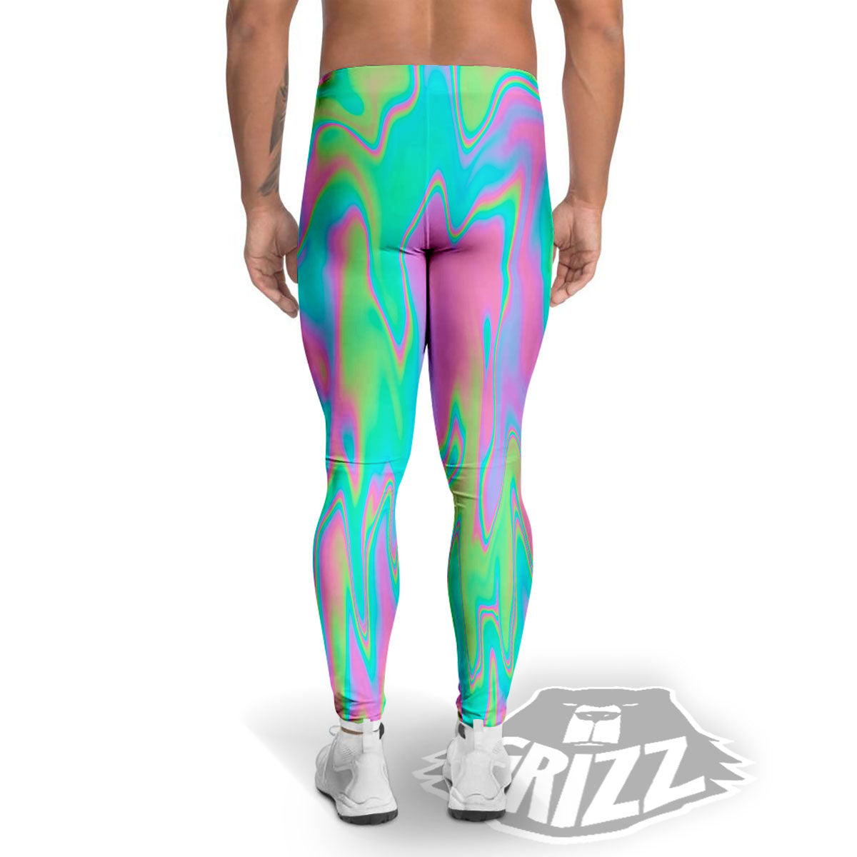 Trippy Abstract Holographic Print Men's Leggings-grizzshop