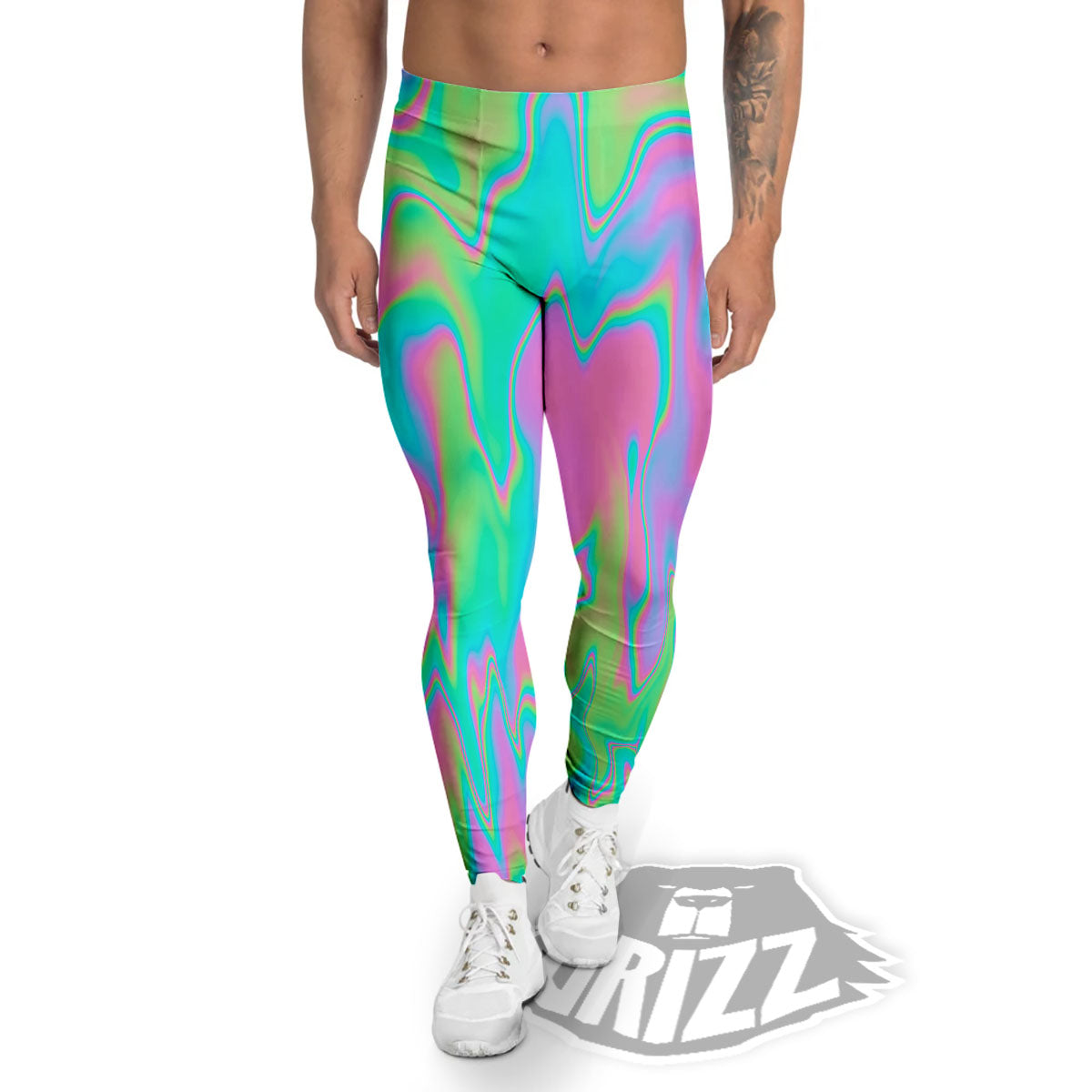 Trippy Abstract Holographic Print Men's Leggings-grizzshop