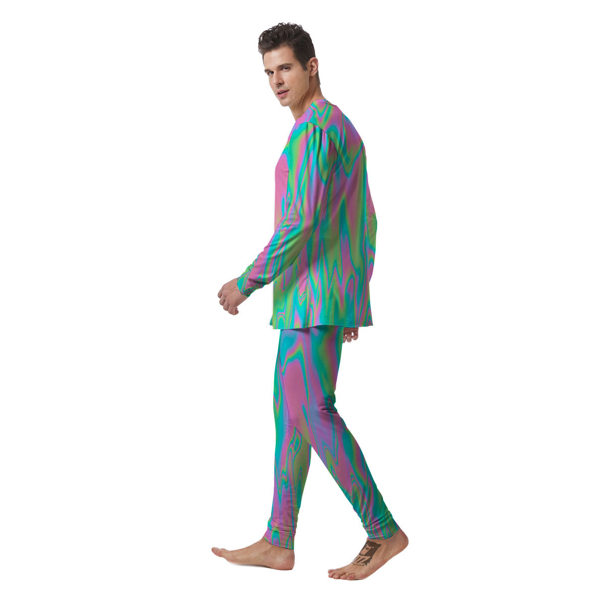 Trippy Abstract Holographic Print Men's Pajamas-grizzshop