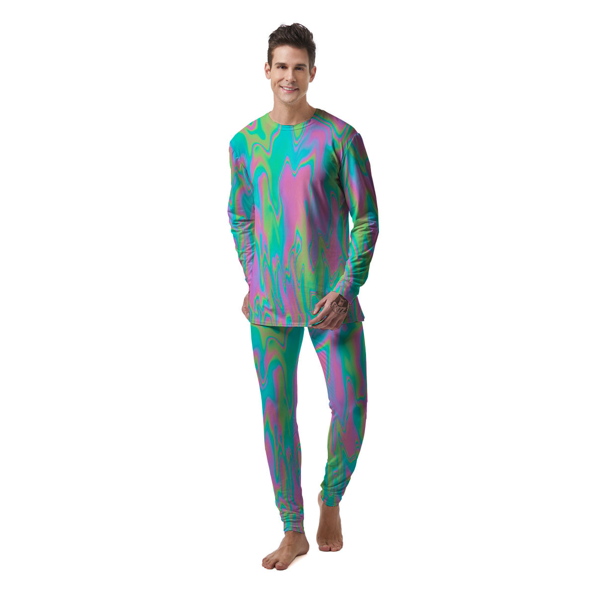 Trippy Abstract Holographic Print Men's Pajamas-grizzshop