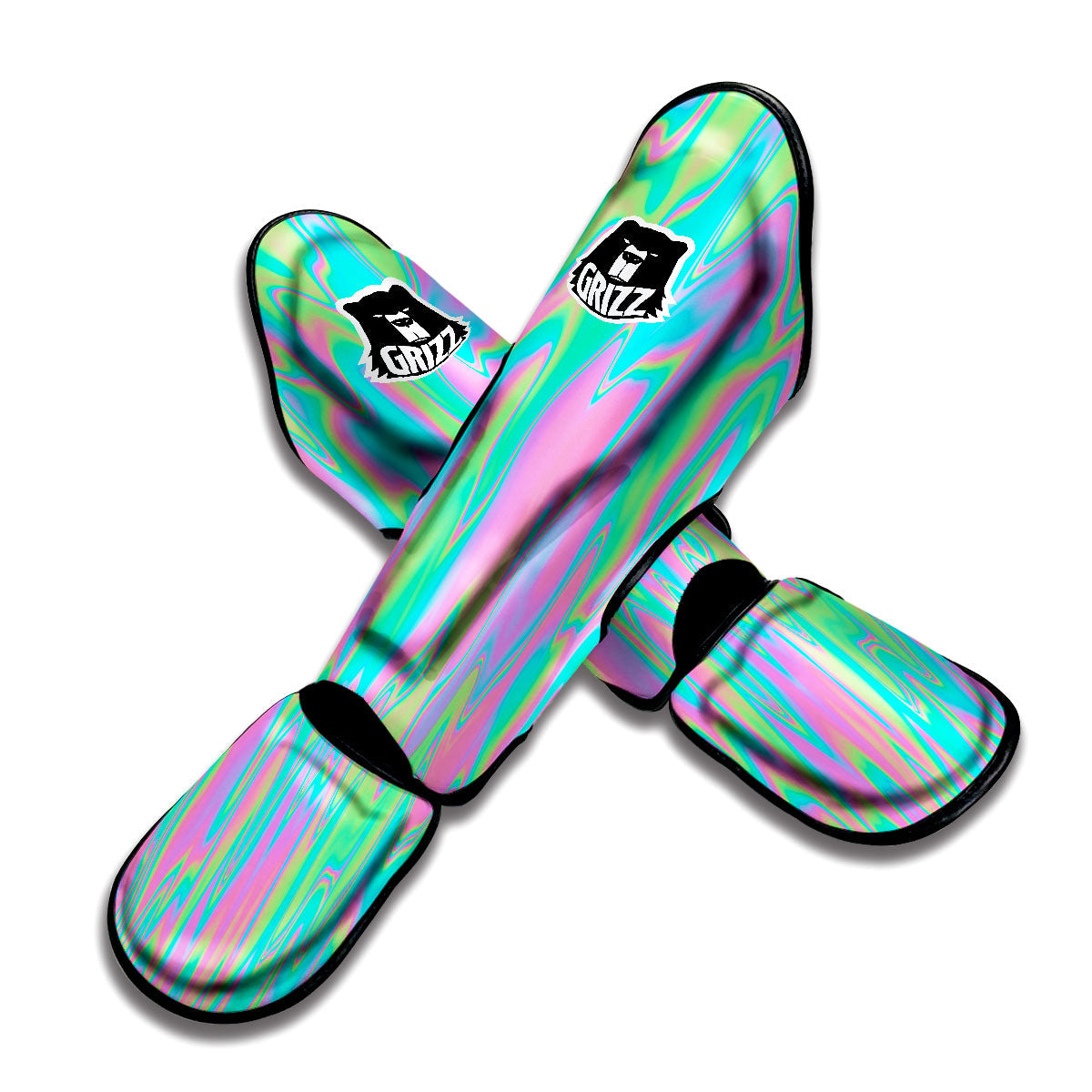 Trippy Abstract Holographic Print Muay Thai Shin Guards-grizzshop