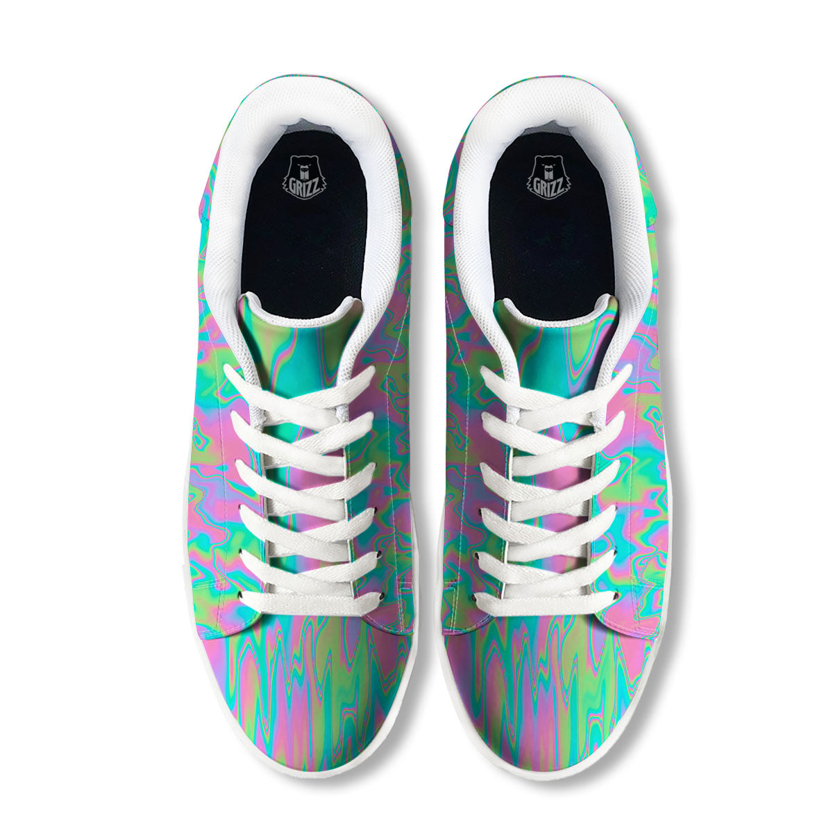 Trippy Abstract Holographic Print White Low Top Sneakers-grizzshop